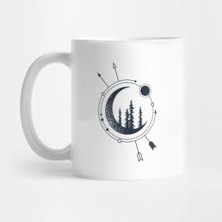 Forest And Сrescent. Pine Trees On The Moon. Creative Illustration. Geometric, Line Art Style Mug